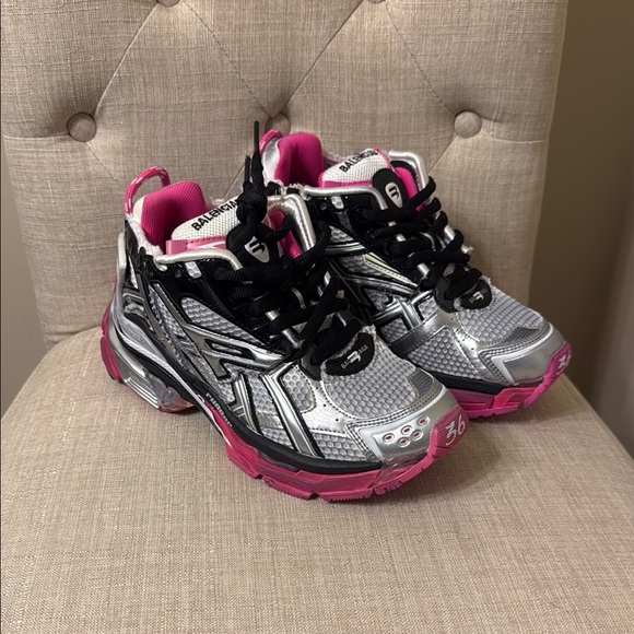 Balenciaga Shoes - Balenciaga Metallic Silver and Vibrant Pink Sneakers